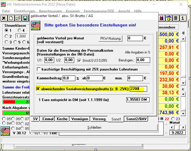 Abweichendes SV-Brutto eingeben